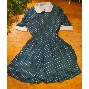 Retro Green Polka Dot Peter Pan Dress XS